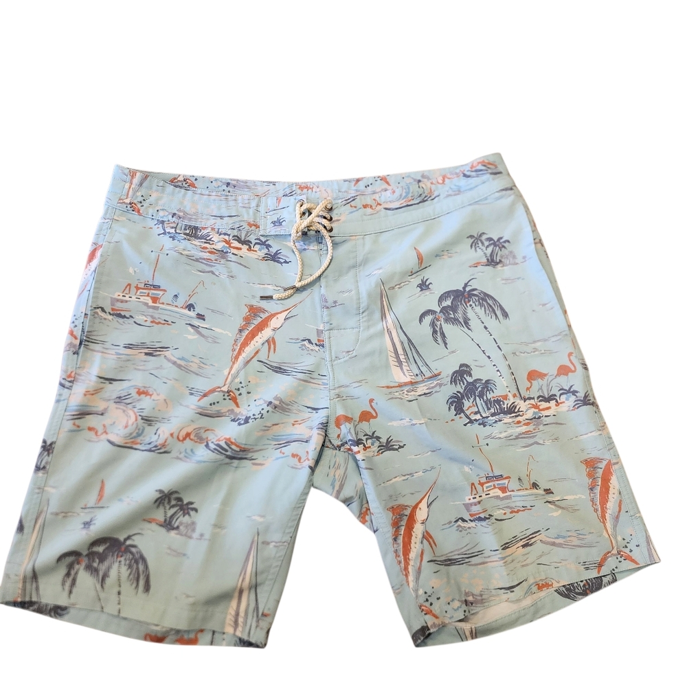 Men's Blue Faherty Tropical Swim Shorts Sz 36